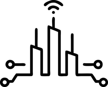 Simple of city skyline with wifi signal and tech circuit concept vector