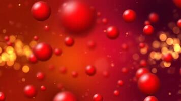 Red Spheres Floating With Gold Bokeh on Red Gradient Background video