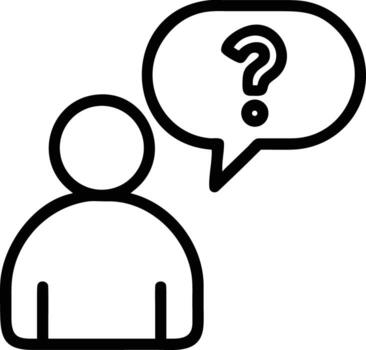 Thinking person outline icon with question mark in speech bubble illustration vector