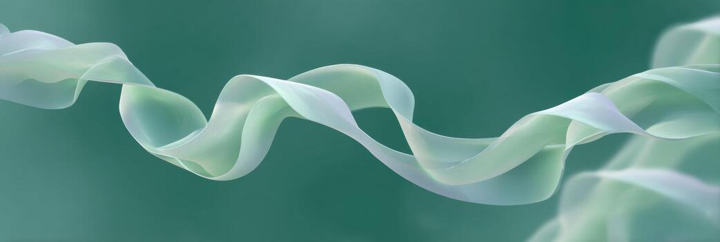 Serene abstract wallpaper background showing gentle flow of translucent ribbon. peaceful fluid motion creates calm modern design with soft green color for tranquility photo