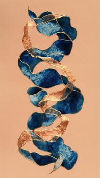 Dynamic abstract wallpaper background with graceful blue and gold ribbon. serene design shows beautiful flow and spiral shape perfect for elegant decoration photo