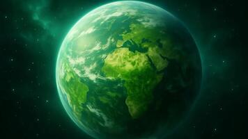 roterande grön jord animering med stjärnor i yttre Plats, 3d tolkning video