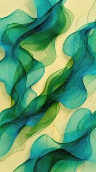 Serene and dynamic flow of green and teal watercolor creating an elegant abstract pattern. Beautiful fluid art makes perfect wallpaper or tranquil background design photo