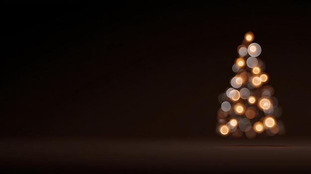 Abstract Christmas tree bokeh on dark background. warm, magical, sparse, and artistic design creating festive, glowing holiday concept with ample copy space photo