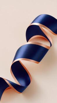 Dynamic navy blue ribbon with gold edge creating graceful flow. elegant serpentine shape offers beautiful abstract wallpaper and luxurious background for design photo