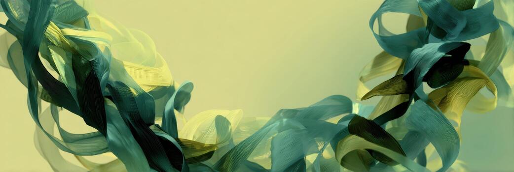 Serene abstract wallpaper showing dynamic fluid flow of green and yellow smoke. graceful motion creates beautiful and artistic visual for calm background photo