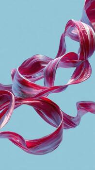 Dynamic red and white ribbon in fluid flow against blue background. modern abstract swirl concept makes an elegant wallpaper for creative design photo