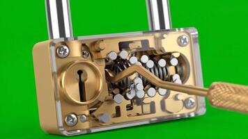 tumlare ett plockade låsa stift och visad varelse med animering transpar inre en de i en komplex av video
