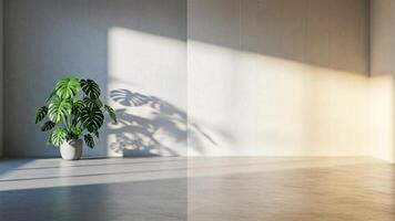 uma quarto com uma plantar dentro a canto video