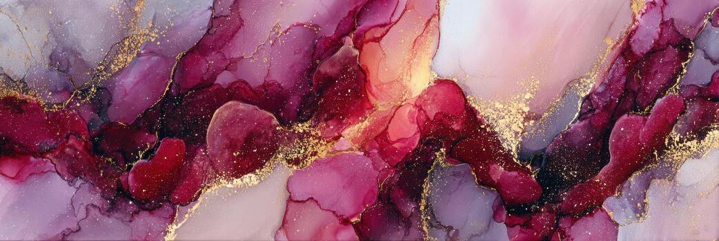 Elegant abstract wallpaper presents luxurious magenta ink flow. beautiful art background with gold texture shows vibrant and creative design for modern look photo
