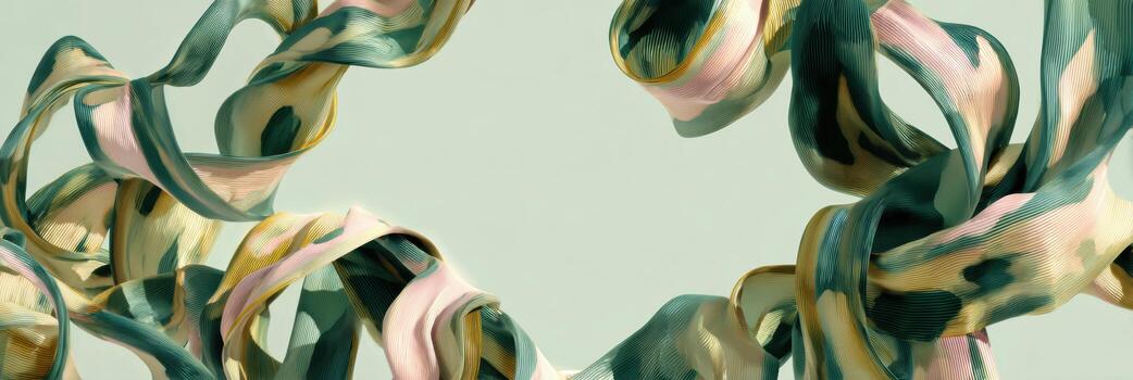 Elegant abstract wallpaper showing dynamic flow of green and gold ribbon. graceful swirl forms beautiful frame creating perfect creative background design photo