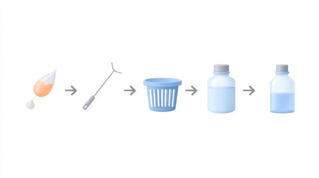 Eye care instruction illustration showing daily cleaning process for reusable contact lens. hygiene routine with solution and case for proper storage photo