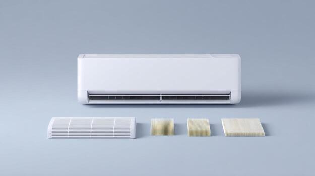 modular aire acondicionador con reemplazable filtrar y sostenible componente. moderno enfriamiento sistema con innovador tecnología para limpiar aire calidad, evocando sentido de calma comodidad foto
