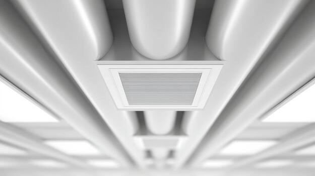 Modern ceiling design with futuristic white interior and gridded pattern. clean architecture background creates an orderly feeling and unique perspective on structure photo