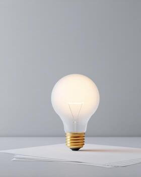 Single glowing lightbulb, bright symbol for an idea, inspiration, and creativity. innovation represents energy and powerful solution against clean background photo