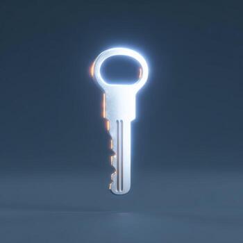 Mysterious glowing key symbolizes digital access, cybersecurity, and opportunity. luminous icon represents secure solution, future of data protection, and privacy photo