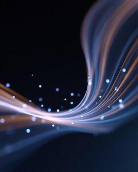 Abstract background of swirling data with futuristic glowing light trail. digital wave of blue and orange energy flows with dynamic and elegant sense of speed photo