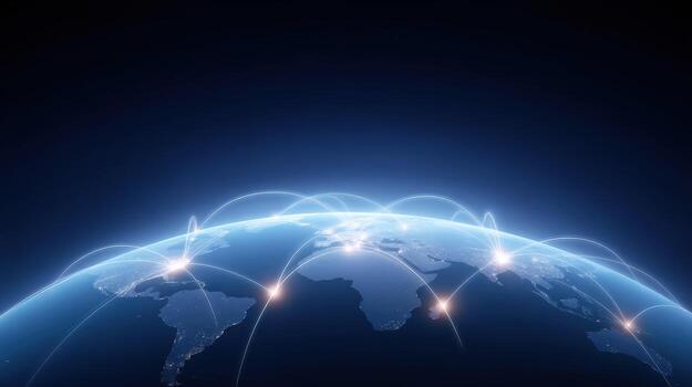 Global network for future business and technology, hopeful concept of interconnected communication. logistics connection on planet represents worldwide growth and data transfer photo