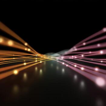 Dynamic data stream and information flow on an abstract background. visual of high speed technology, network communication, and glowing light with futuristic feel photo