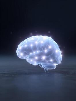 Glowing brain neural network represents future of intelligence and technology. concept of mind and science for innovation, showing powerful and thoughtful connection photo