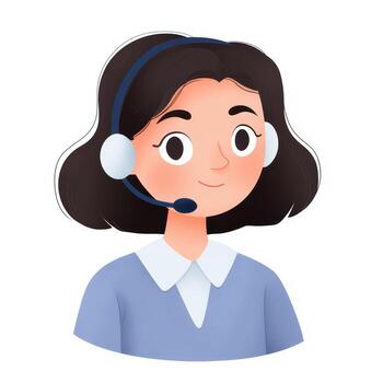 Smiling friendly customer support agent, woman operator working at call center. Professional illustration with headset providing quality helpdesk assistance and advice photo