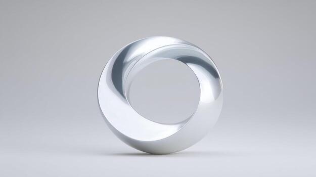 Serene abstract form of polished silver metal, an elegant infinity loop embodying futuristic technology. modern, minimalist design creating sense of calm continuity photo