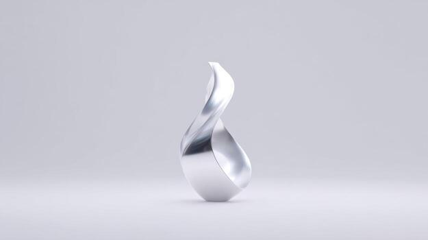 Elegant, slowly rotating abstract form made of polished metallic silver. modern, fluid sculpture has twisting shape, creating feeling of calm and sophistication photo