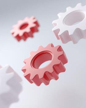 Abstract concept of teamwork and collaboration. business process shows connection and synergy through floating gear mechanism, representation of modern successful strategy photo