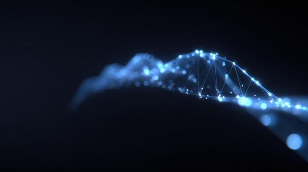 Abstract glowing blue DNA molecule structure on dark background. futuristic science and technology concept represents genetic engineering and innovation photo