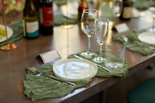 An Elegant Table Setting Designed for a Sophisticated and Upscale Dinner Event Experience photo