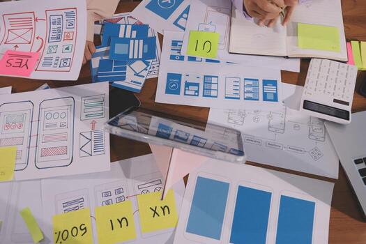 Team brainstorming UI design ideas photo