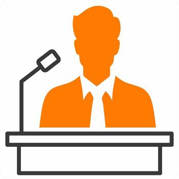 conferencia icono concepto en naranja color vector