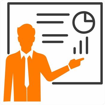 Presentation and analytics icon concept in orange color vector