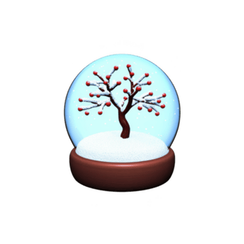 neve globo con rosso a bacca albero dentro, circondato di caduta fiocchi di neve, evoca sereno inverno scena. globo riposa su semplice Marrone base, la creazione di affascinante vacanza decorazione png