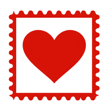 red heart symbol is centered within square frame with scalloped edge, resembling postage stamp. design is simple and evokes feelings of love and affection png