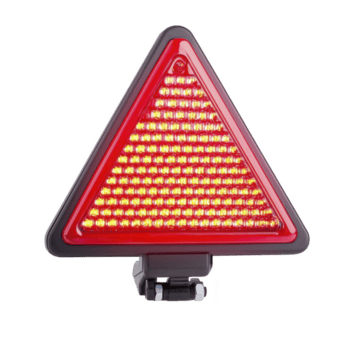 röd triangel- led varning ljus med svart ram, designad för säkerhet och synlighet, är visad. den funktioner flera olika ljus led lampor anordnad i rader, idealisk för nödsituation situationer png