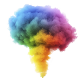 vibrante, multicolore nube somigliante esplosione di colori, mescolanza senza soluzione di continuità a partire dal blu per rosso, verde, giallo, e viola, la creazione di dinamico e artistico visivo effetto png