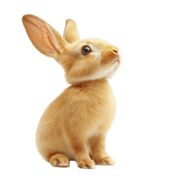 bonitinho, fofo Coelho com ampla orelhas senta vertical, olhando curiosamente para cima. Está suave pele é luz Castanho cor, e isto parece alerta e atencioso. fundo é simples, destacando Coelho encantador png