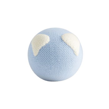 round, light blue knitted object with two white, triangular ear like protrusions creates playful and whimsical appearance. texture is soft and cozy, resembling handmade craft png