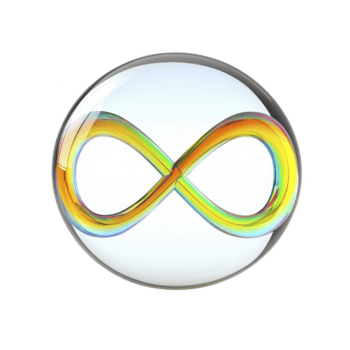 färgrik oändlighet symbol är innesluten i transparent sfär, skapande känsla av ändlös möjligheterna och kontinuitet. vibrerande nyanser och glansig yta Lägg till modern och dynamisk Rör png