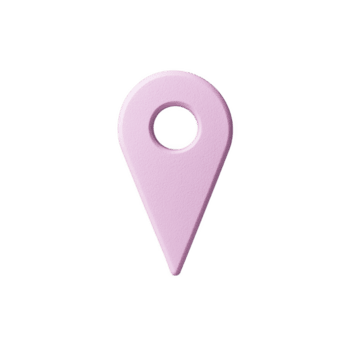 pink 3D location pin icon is depicted against transparency background, symbolizing navigation or map location. design is simple and modern, with circular hole at top png