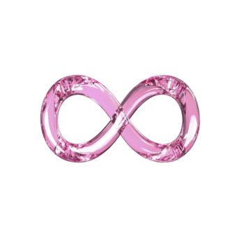 skinande rosa oändlighet symbol tillverkad av glas speglar ljus, skapande känsla av elegans och kontinuitet. slät kurvor och transparent material Lägg till modern Rör till tidlös design png