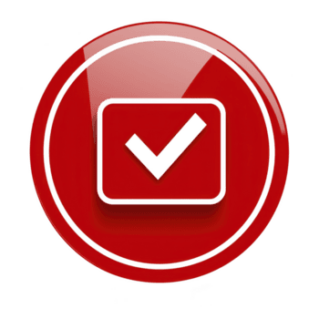 red circular icon with checkmark symbol in center, representing approval or confirmation. glossy finish adds modern touch to design png