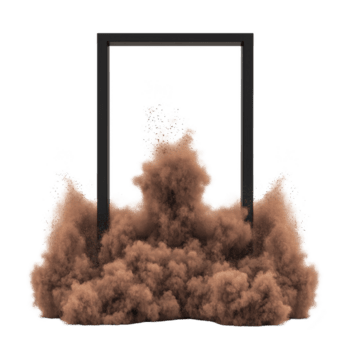 dinámica explosión de marrón polvo estalla mediante rectangular marco, creando dramático y energético visual efecto. contraste Entre estructurado marco y caótico Estallar agrega sentido de movimiento png