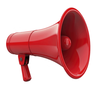 vivace rosso megafono con brillante superficie è raffigurato, simboleggiante comunicazione e amplificazione. Immagine cattura essenza di emittente messaggi a voce alta e chiaramente png