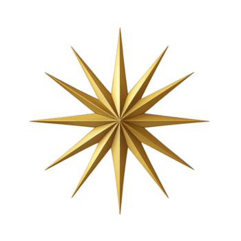 d'oro, simmetrico stella con dodici punti irradia contro trasparenza sfondo, la creazione di Impressionante e elegante design. stella metallico lucentezza Aggiunge toccare di lusso e raffinatezza png