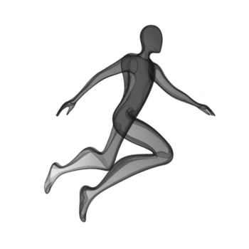 Dynamic illustration of transparent human figure in motion, showcasing anatomical details and fluid movement. figure appears to be leaping or running, emphasizing agility and speed png
