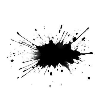 Dynamic black ink splatter with irregular edges and droplets radiating outward, creating abstract and artistic effect. splash is set against transparent background, ideal for creative projects png