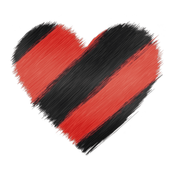 corazón forma con rojo y negro diagonal rayas, parecido a bosquejo o dibujo, transporta negrita y artístico expresión. contrastando colores crear sorprendentes visual impacto png