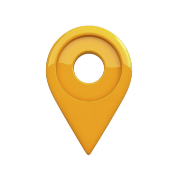 Shiny yellow map pin icon with circular hole in center, symbolizing location or navigation. glossy finish gives it modern and sleek appearance, ideal for digital maps or apps png
